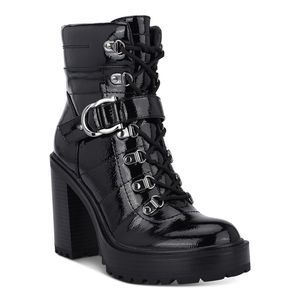 GBG GUESS Womens Black Eyelet Sellur Round Toe Block Heel Combat Boots 6.5 M